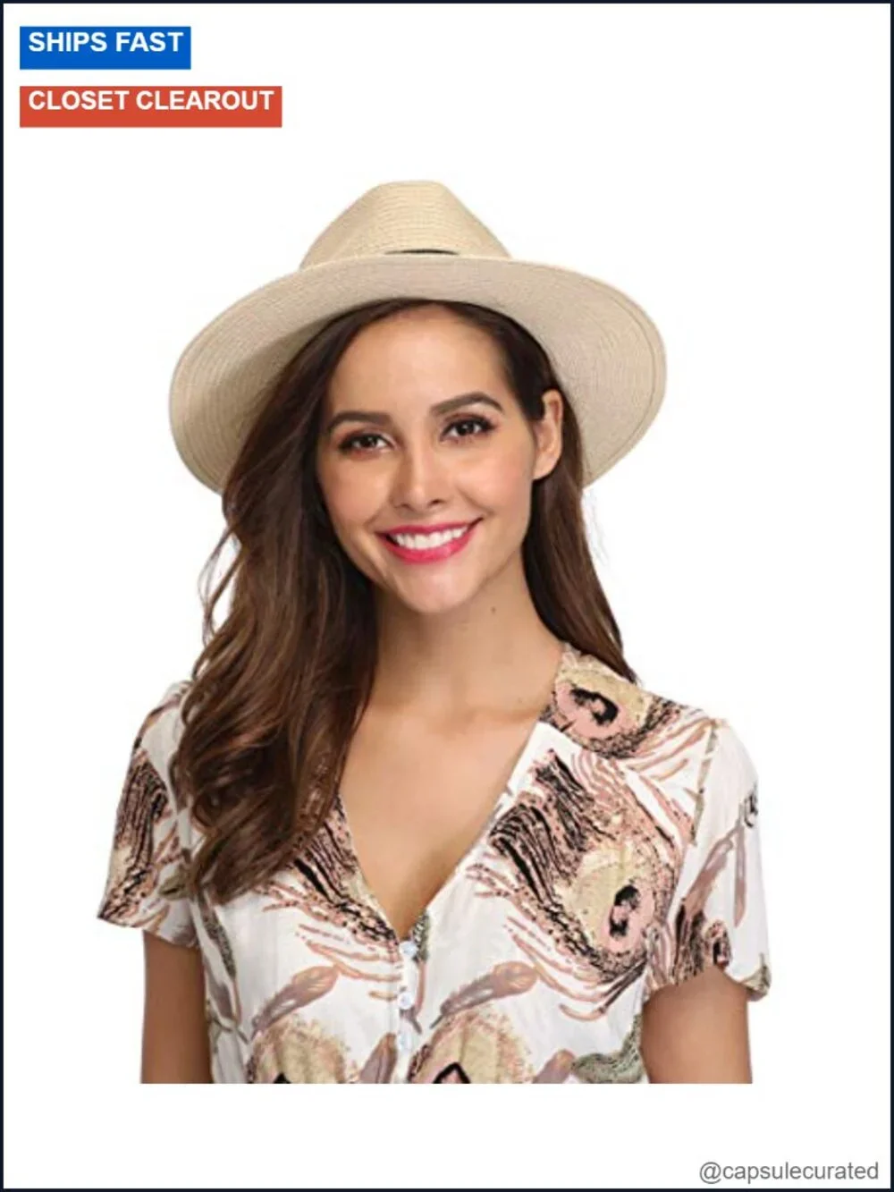 Women's Wide Brim Straw Panama Roll Up Hat Beach Sun Hat UPF50+ Packable